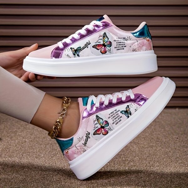 Newness Pastel Dream Butterfly Print Sneakers Chic and comfy pastel sneakers with a beautiful butterfly print perfect for spring