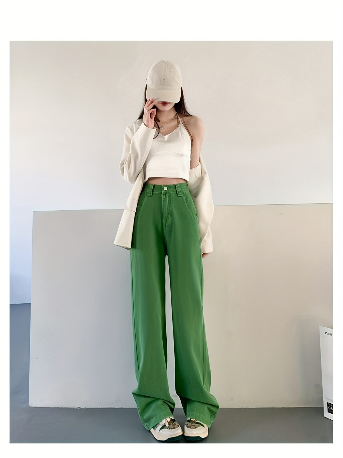 Effortless Chic Emerald Green Wide Leg Jeans by Newness 100 cotton flattering fit