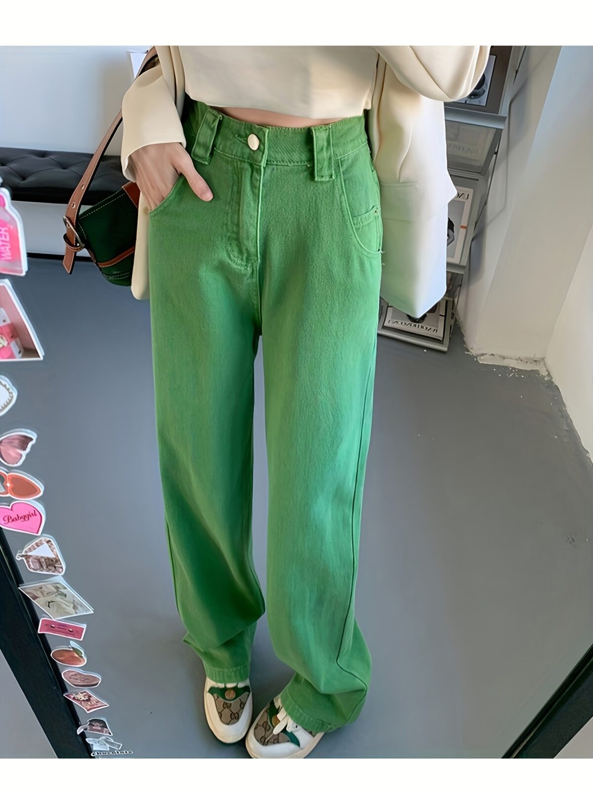 Effortless Chic Emerald Green Wide Leg Jeans by Newness 100 cotton flattering fit