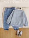 Stylish boys outfit long sleeve solid color top and ripped faux denim jeans perfect for spring and fall