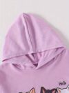 Adorable girls playful cat cartoon hoodie set in French terry knit perfect for spring or fall Features a charming cat design