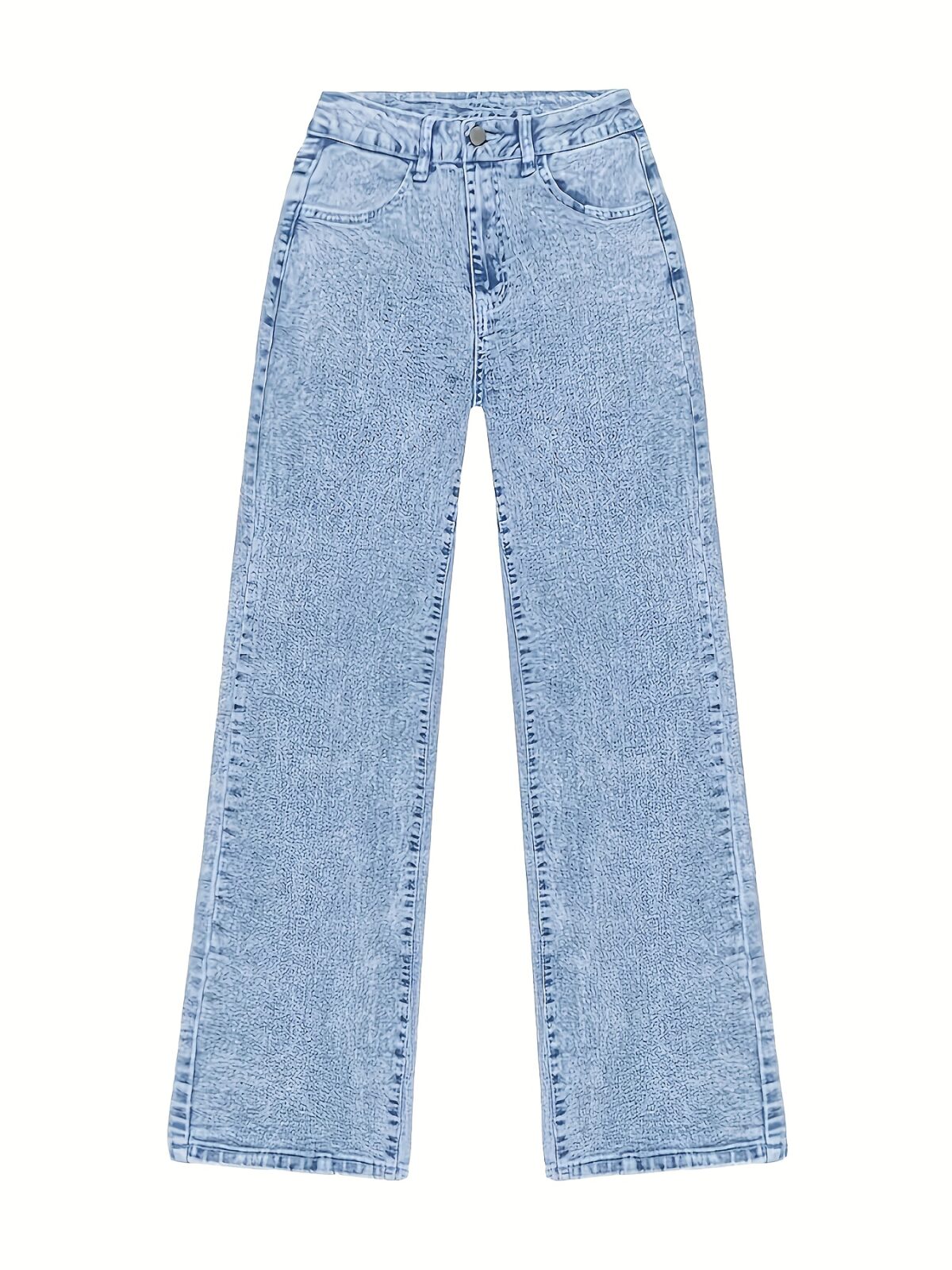 Model wearing Newness Dubai Breeze Wide Leg Jeans a light wash high waisted pair of wide leg jeans
