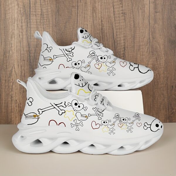 Newness Heart  Skull Graphic Sneakers Trendy low top sneakers in white featuring a bold graphic design of hearts and skulls Perfect for adding an edgy touch to any outfit