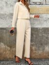 The Cairo Beige Pantsuit Set by Newness A modern and chic pantsuit in a versatile beige color perfect for any occasion Made with 100 comfortable polyester