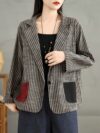 City Chic Striped Blazer Jacket with Color Block Pockets A stylish striped blazer in a relaxed fit perfect for spring and fall featuring trendy color block pockets