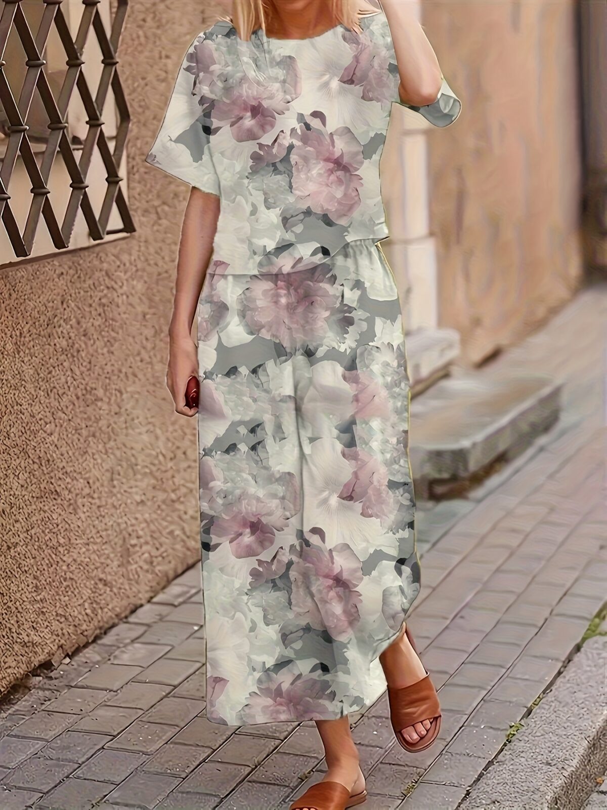 Effortless style meets ultimate comfort in the Newness Casablanca Floral Print Set This stunning 100 polyester two piece set features a vibrant floral print perfect for any occasion