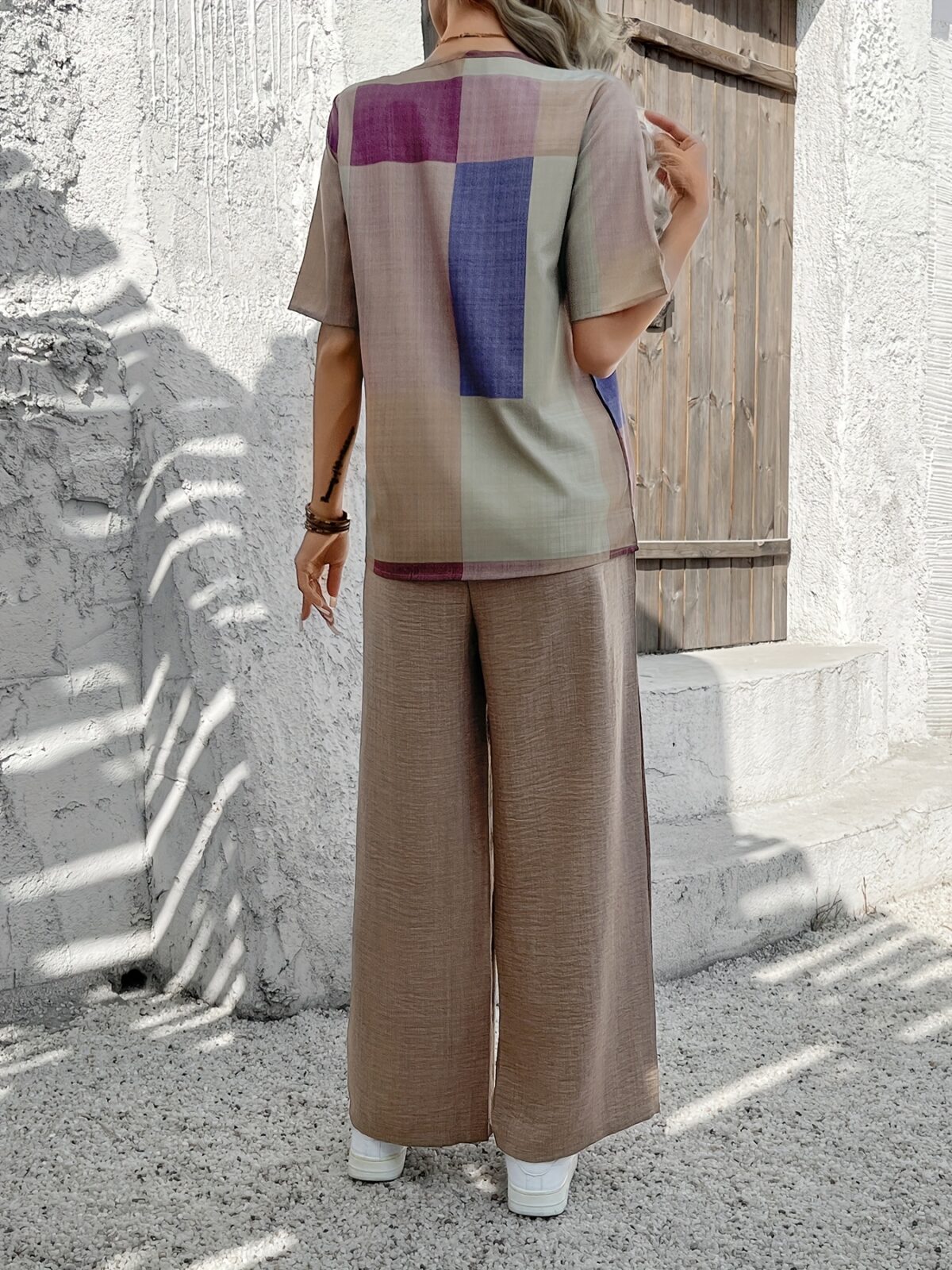 Stylish Cairo Chic Patchwork Casual Suit by Newness A modern and chic patchwork design perfect for spring and summer