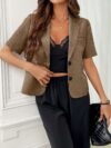 Stylish Brownish Golden Summer Breeze Womens Short Sleeve Blazer Loose Fit Perfect for Casual or Office Wear