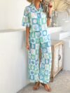 Newness Coastal Breeze Ocean Print Shirt Set A stylish two piece shirt set with an ocean print perfect for a summer vacation