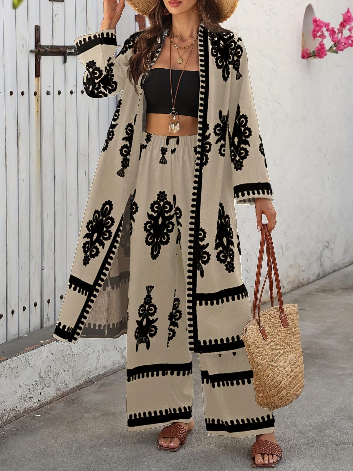 Effortless Chic Printed Pant Set in spring ready print showcasing the comfortable and stylish design