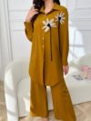 Newness Botanical Bloom Floral Applique Set A chic two piece outfit perfect for spring and fall featuring delicate floral appliques
