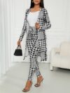 The Newness Chic Houndstooth Pant Set a stylish and modern two piece outfit perfect for spring Features a houndstooth print on both the pants and coordinating top