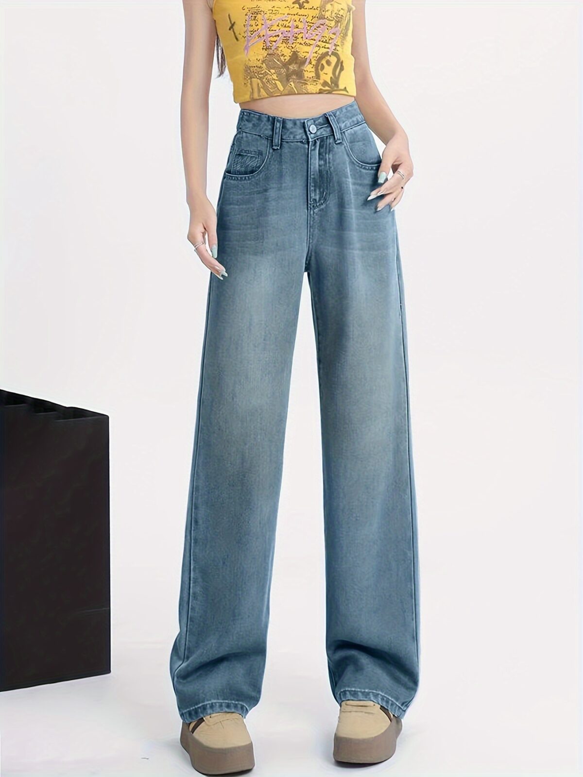 Newness Dubai High Waist Straight Jeans Flattering and versatile these jeans offer a comfortable fit for any occasion
