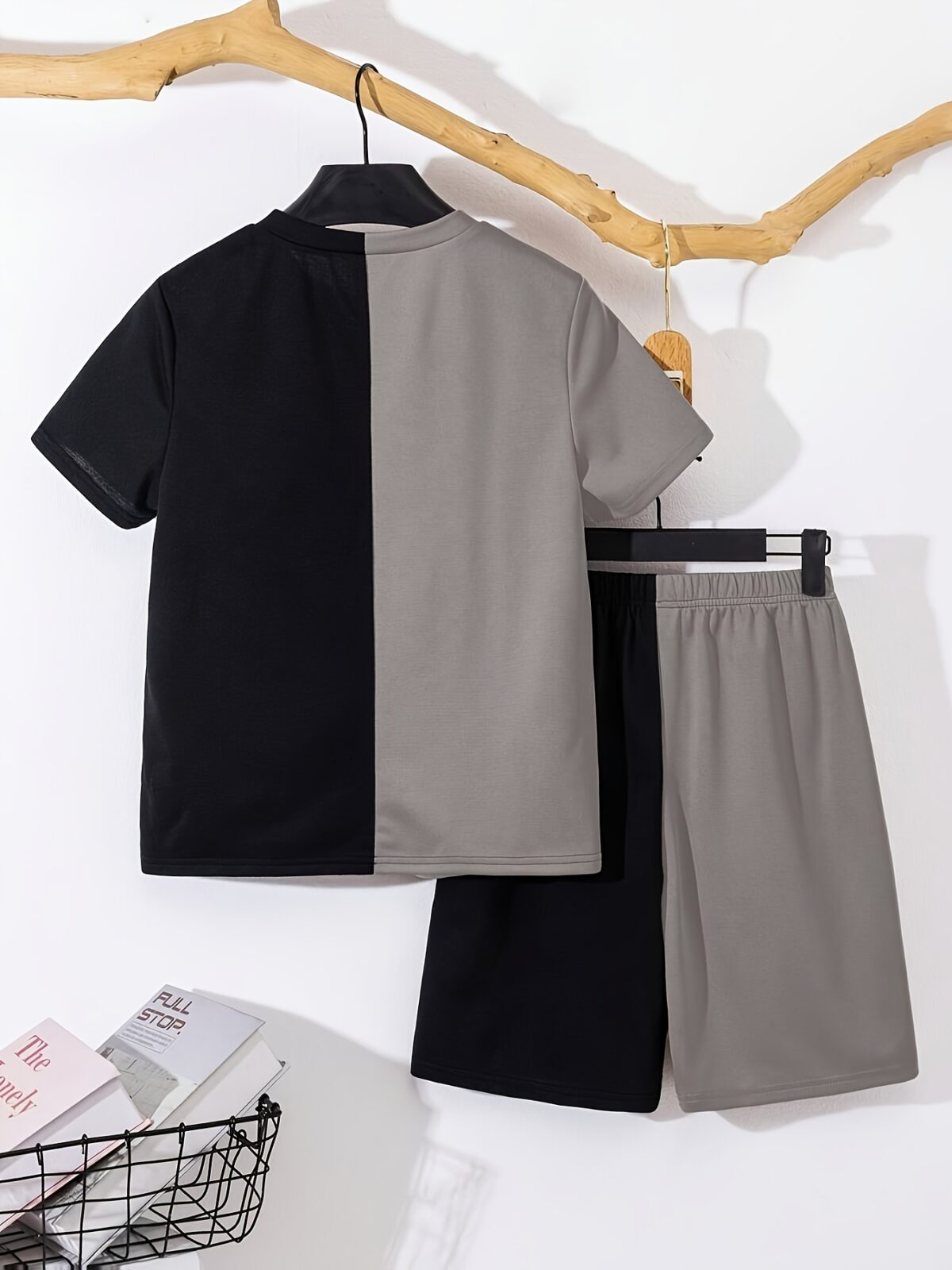 Adorable boy wearing a trendy color block set perfect for playtime school or any casual occasion The outfit features vibrant colors and a comfortable soft fabric