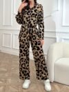 Stylish and sophisticated womens Safari Chic Leopard Print Pants Set from Newness The two piece set includes a matching top and pants both featuring a chic leopard print