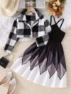 Stylish woman wearing a comfortable and chic plaid dress set ideal for autumn outings