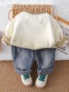 Stylish boys two piece autumnwinter outfit featuring a trendy letter print hoodie and comfortable jeans perfect for back to school holidays or parties