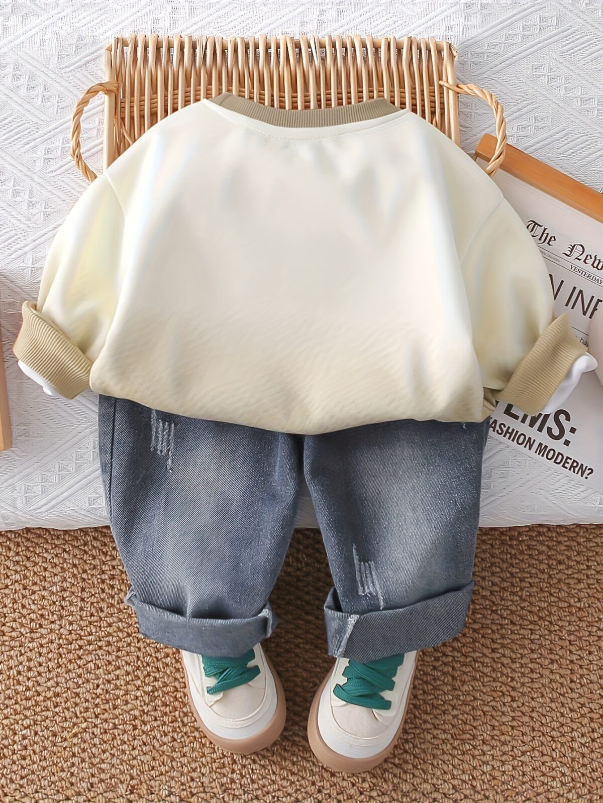 Stylish boys two piece autumnwinter outfit featuring a trendy letter print hoodie and comfortable jeans perfect for back to school holidays or parties