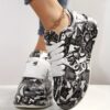 Monaco Graphic Print Sneakers in monochrome print showcasing thick sole for all season wear