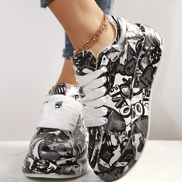 Monaco Graphic Print Sneakers in monochrome print showcasing thick sole for all season wear