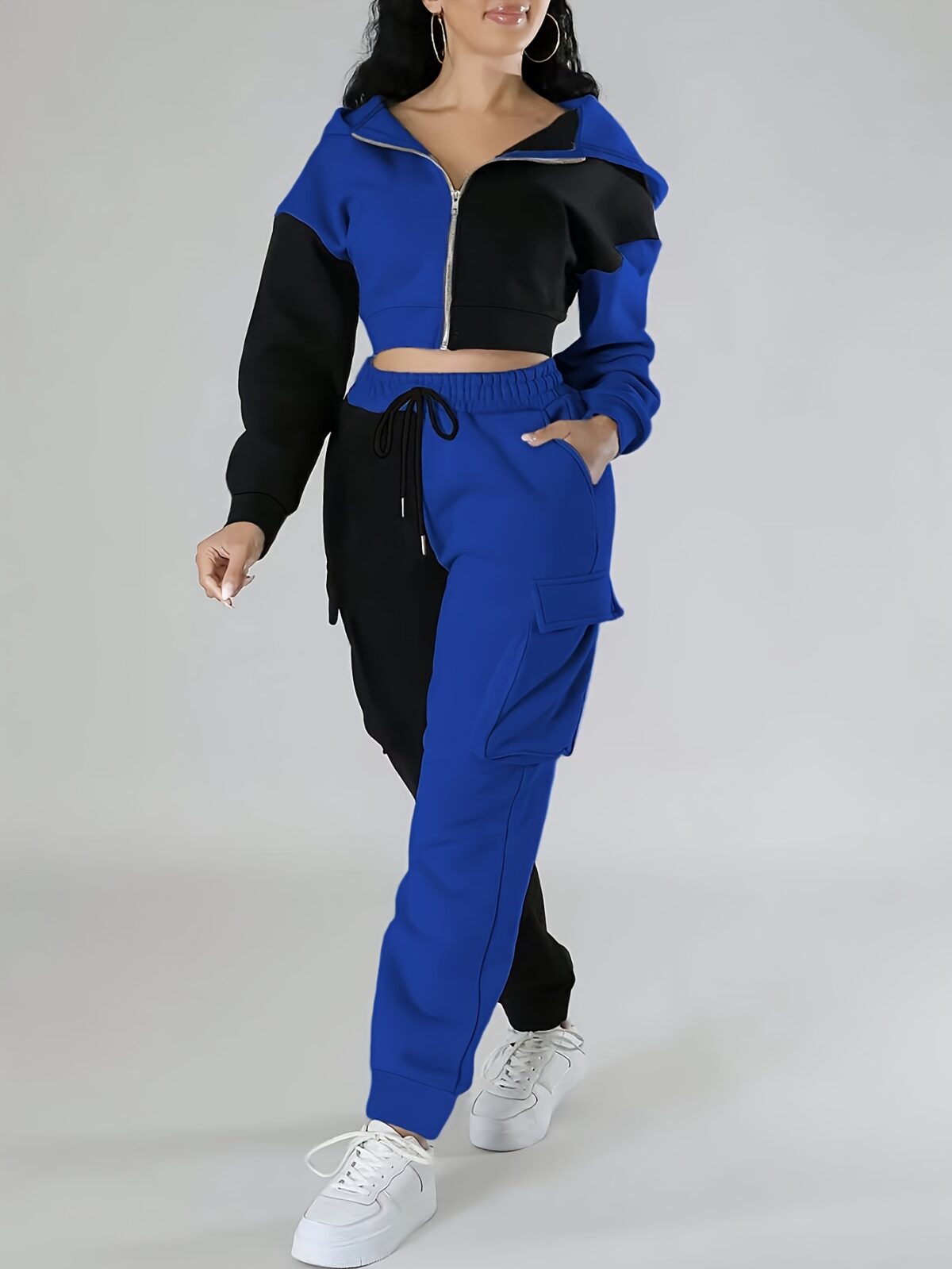 Model wearing the Newness Milan Color Block Tracksuit showcasing its comfortable fit and modern color blocking design