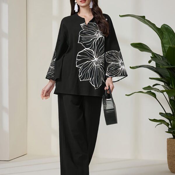 Embrace the autumn season in style with Newnesss Autumn Bloom Floral Print Set This chic two piece ensemble features a soft polyester fabric and a beautiful floral print perfect for effortless autumn fashion