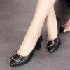 Womens black pointed toe pumps with sparkling accents mid heel synthetic leather