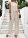 The Newness Riviera Navy Two Piece Set A stylish and comfortable navy blue two piece outfit perfect for spring and summer The image shows a model wearing the complete set