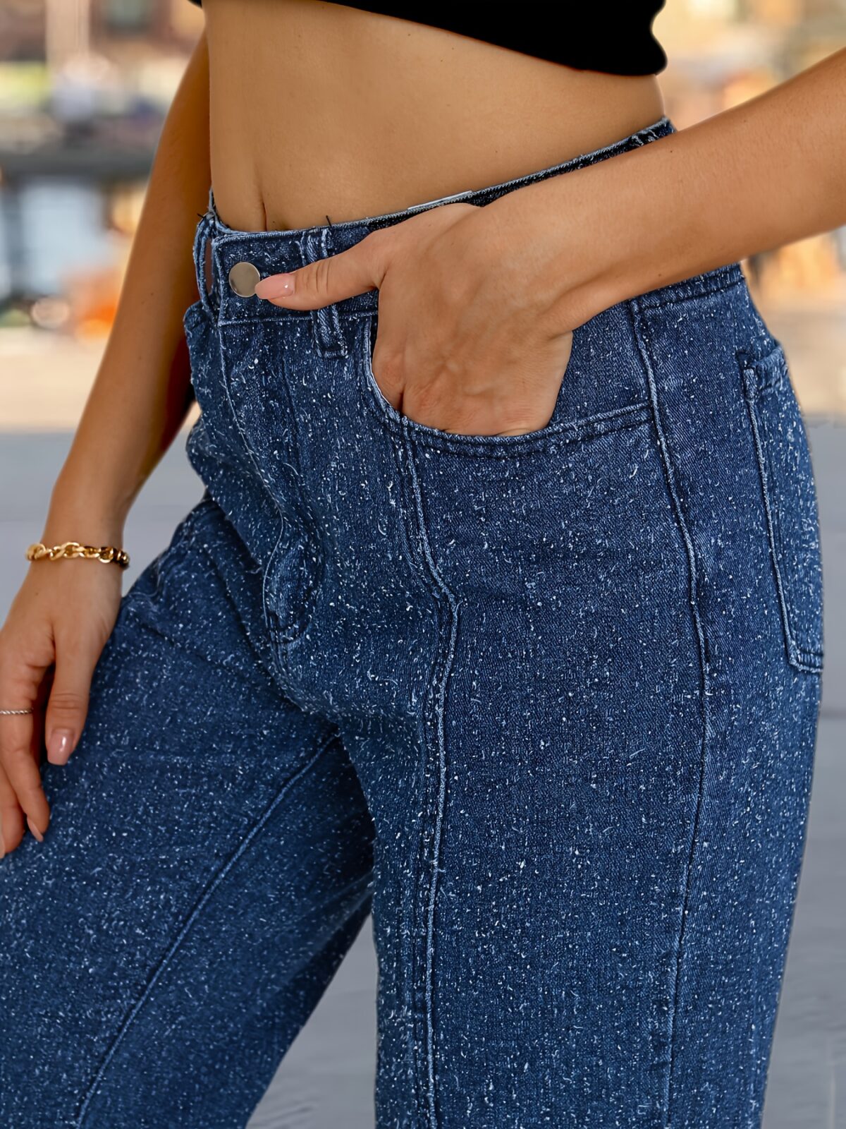 Flattering wide leg jeans in premium denim offering a chic and comfortable fit
