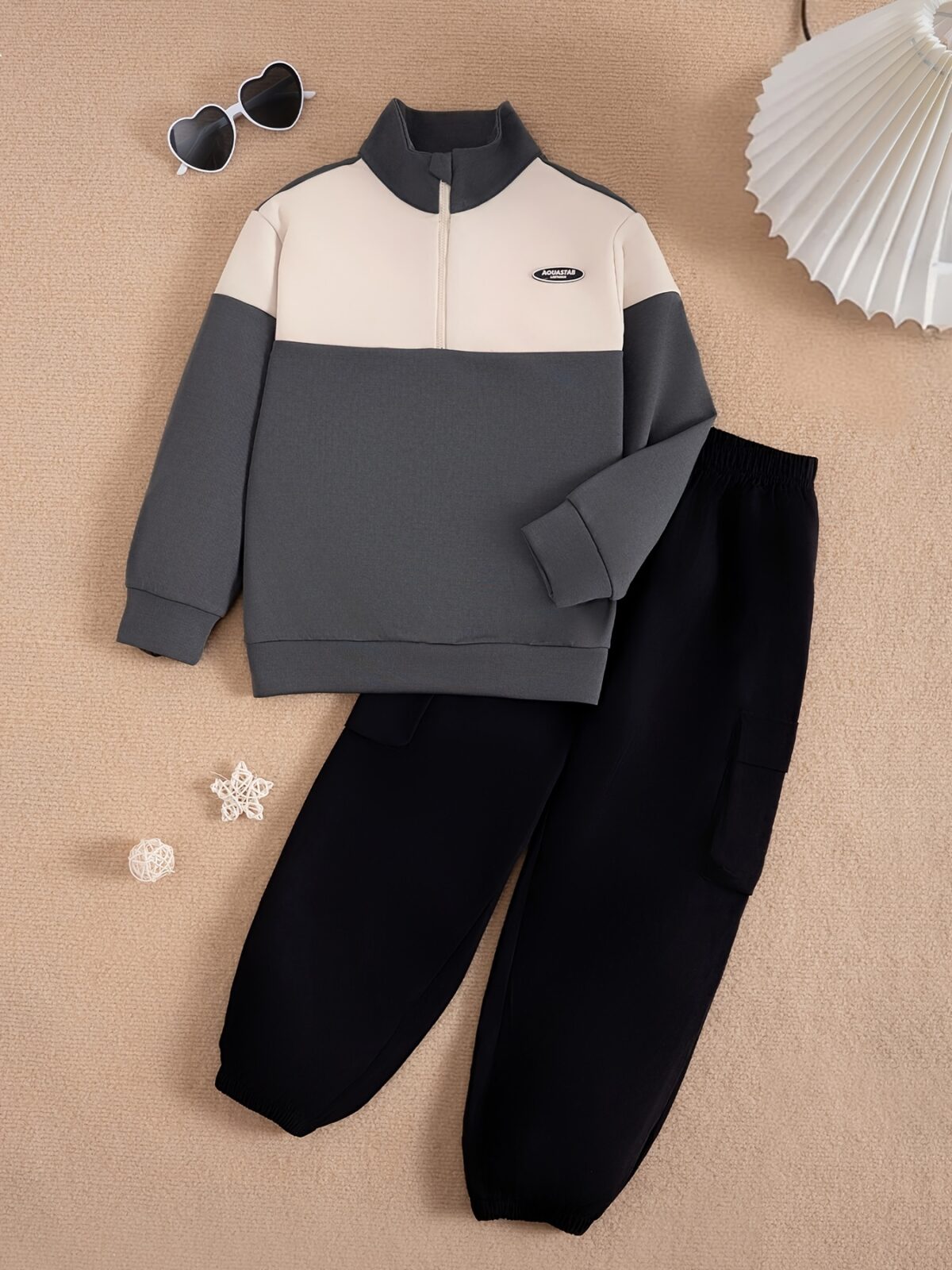 Stylish boys casual hoodie and sweatshirt set in trendy colors featuring a letter print long sleeves and pockets Perfect for fall and winter
