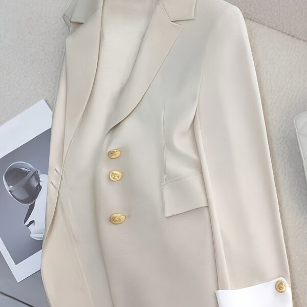 Executive Chic Womens Elegant Beige Blazer A versatile beige blazer perfect for professional or casual wear Tailored fit classic silhouette crafted from high quality polyester