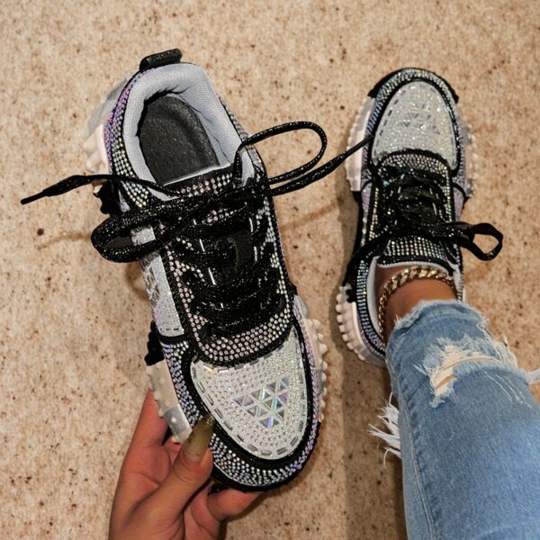 Newness Nova Sparkle Rhinestone Platform Sneakers: Elevate your style with these chic, durable platform sneakers featuring dazzling rhinestones. Perfect for any occasion.
