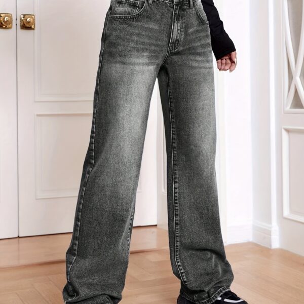 Flatlay of Newness Timeless Classic Straight Leg Jeans showcasing the perfect straight leg fit and versatile denim wash