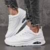 Newness The Dubai Breeze White Leather Sneakers Breathable comfortable white leather sneakers with perforations and air cushion technology