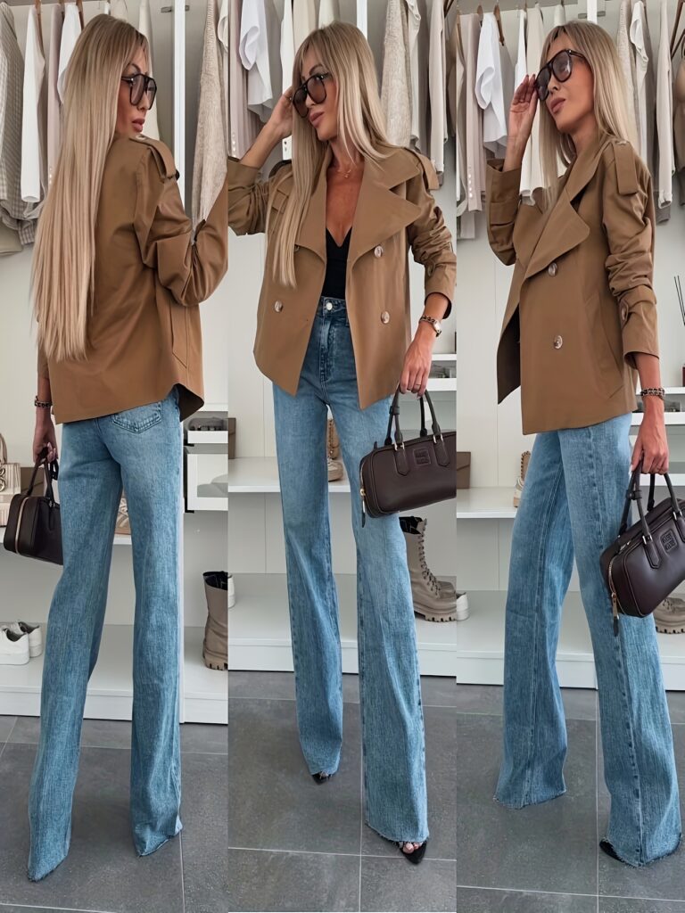 Women's Oversized Brown Tailored Blazer Jacket - Perfect for Fall/Winter Layering