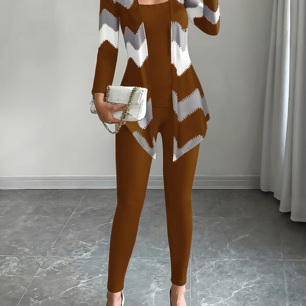 The Newness Riviera Chevron Knit Set: A stylish three-piece outfit in a flattering chevron knit pattern. Perfect for any occasion, this versatile set effortlessly blends chic style with ultimate comfort.