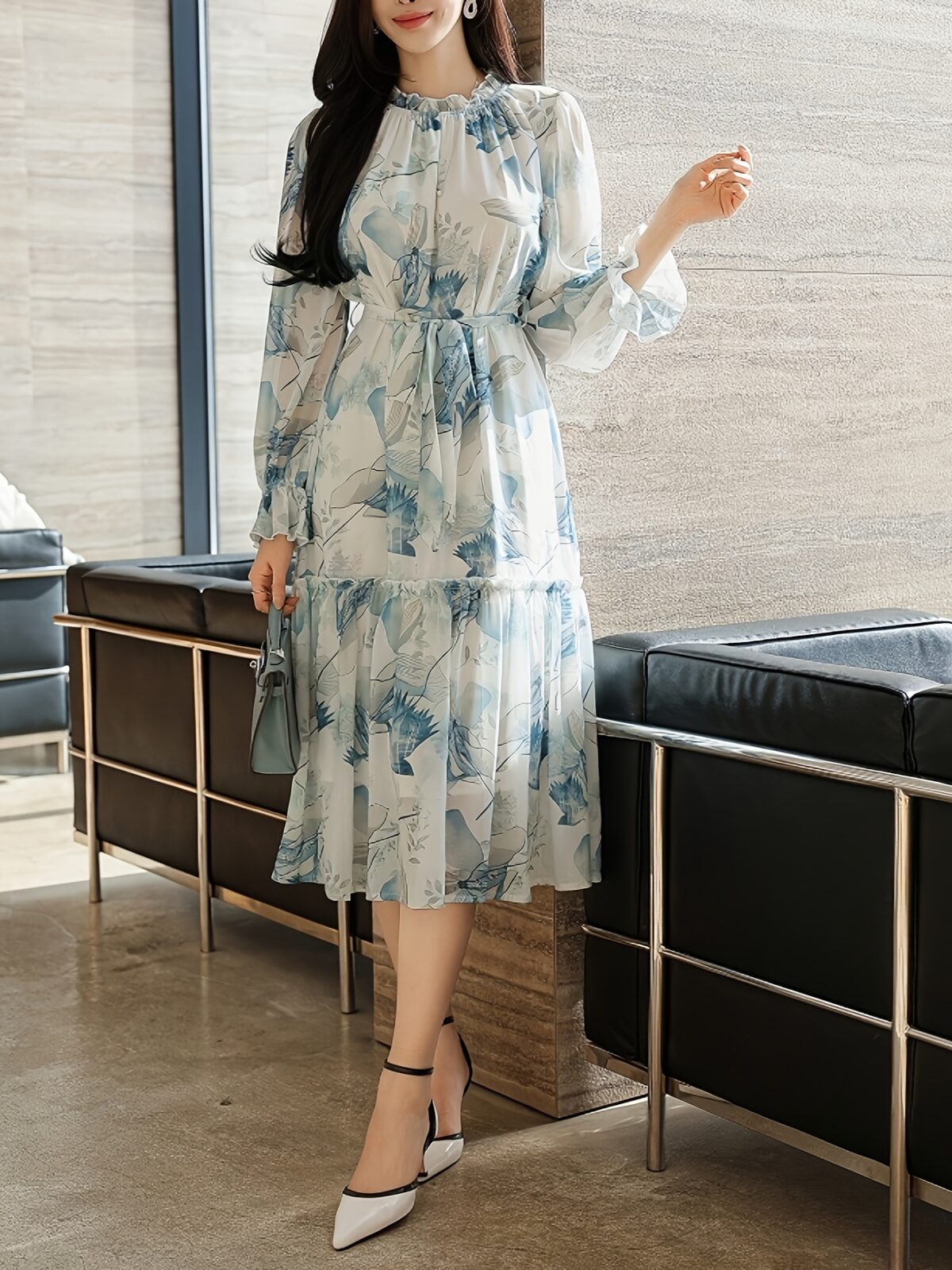 Effortlessly elegant Azure Bloom floral print dress perfect for summer events