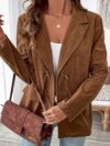Flattering A line brown blazer with tailored collar single button perfect for fall and winter Hand washable