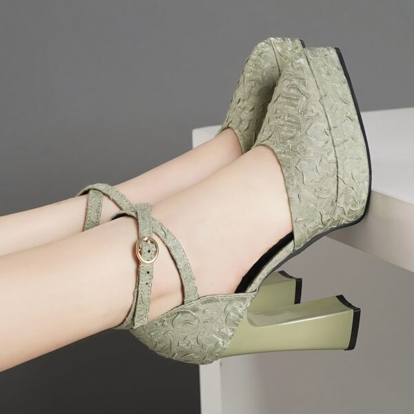 Sage Blossom Green Platform Heels by Newness Chic and comfortable green platform heels perfect for any occasion