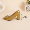 Womens Mustard Yellow Pointed Toe High Heel Pumps with Bow Detail
