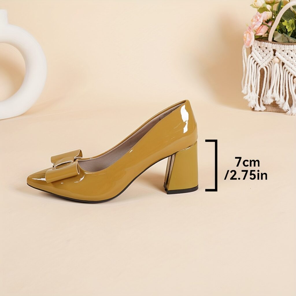 Women's Mustard Yellow Pointed-Toe High Heel Pumps with Bow Detail
