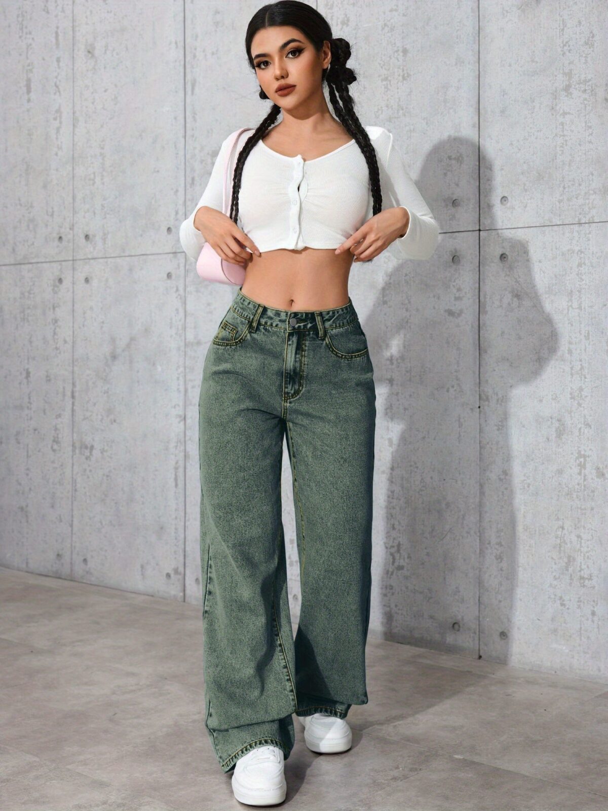 Newness Effortless Chic Wide Leg Jeans A model effortlessly rocks our wide leg jeans perfect for any season