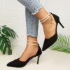 Newness Celestial DOrsay Stiletto Heels Elevate your style with these glamorous heels featuring beaded ankle closures and a pointed toe