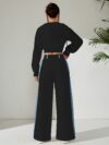 Skyline Chic Two Piece Set Flatlay of a stylish zip up hoodie and wide leg pants in a complementary color scheme Perfect for spring or fall