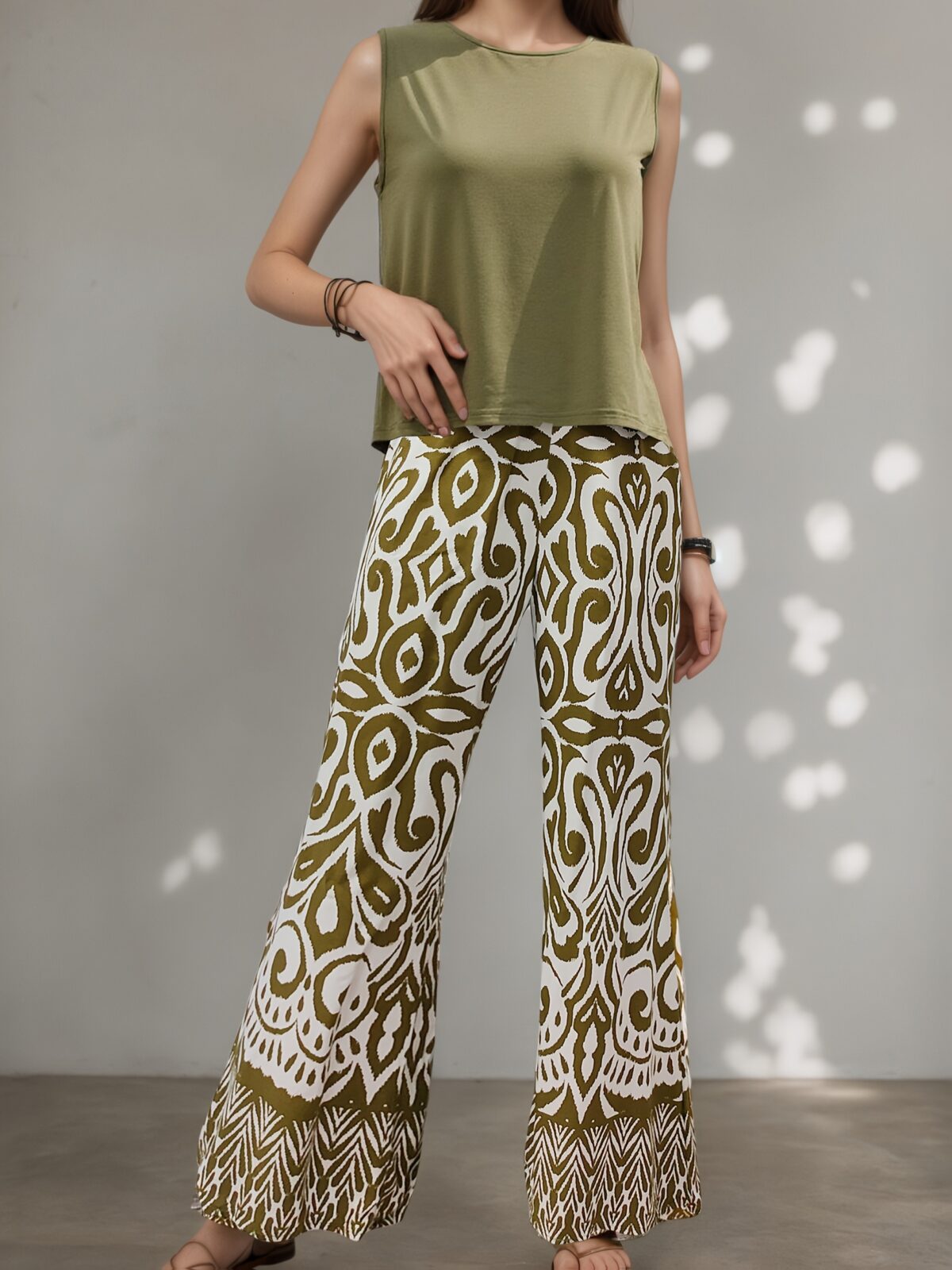 Effortlessly chic Oasis Escape Geometric Two Piece Set in a flattering silhouette perfect for a summer getaway Model wears a matching geometric print top and bottom