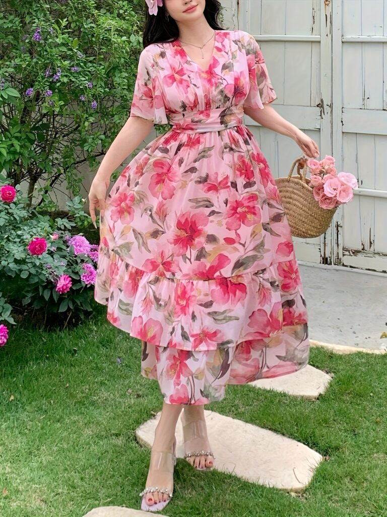 Effortlessly chic Casablanca Floral Print Maxi Dress from Newness, perfect for weddings, parties, or vacations.