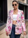 Stylish woman wearing a vibrant floral print blazer jacket relaxed fit showcasing the sophisticated tailoring and chic design of the Newness Botanical Bloom Blazer