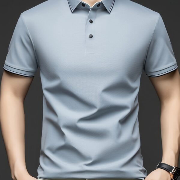 Newness Summer Breeze Men's Lightweight Breathable Short Sleeve Polo Shirt in classic style, perfect for summer. Model wearing the polo shirt, showcasing its breathability and comfort.
