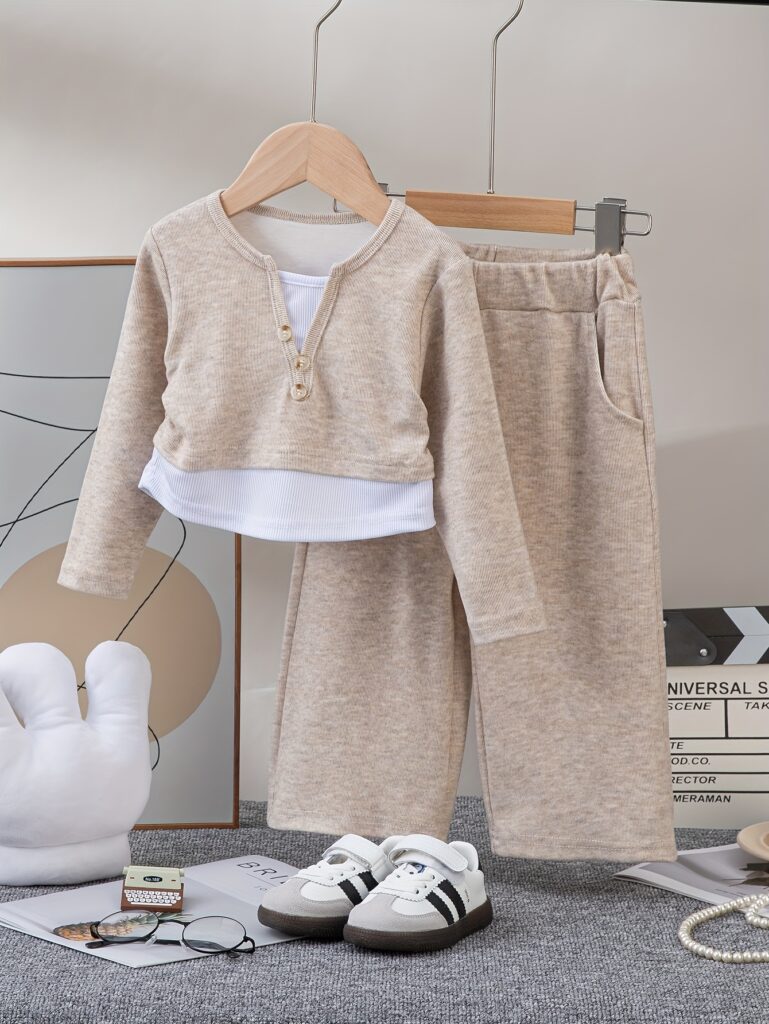 Adorable girls' two-piece casual set in soft, breathable fabric, perfect for everyday wear and sports.