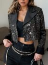 City Chic Womens Sequin Cropped Blazer in dazzling sequin satin double breasted design Perfect for spring autumn or winter